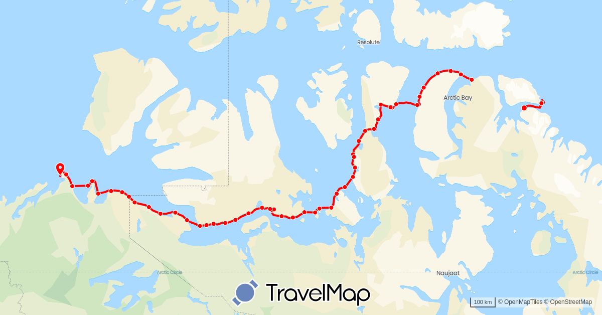 TravelMap itinerary: west hansen in Canada (North America)